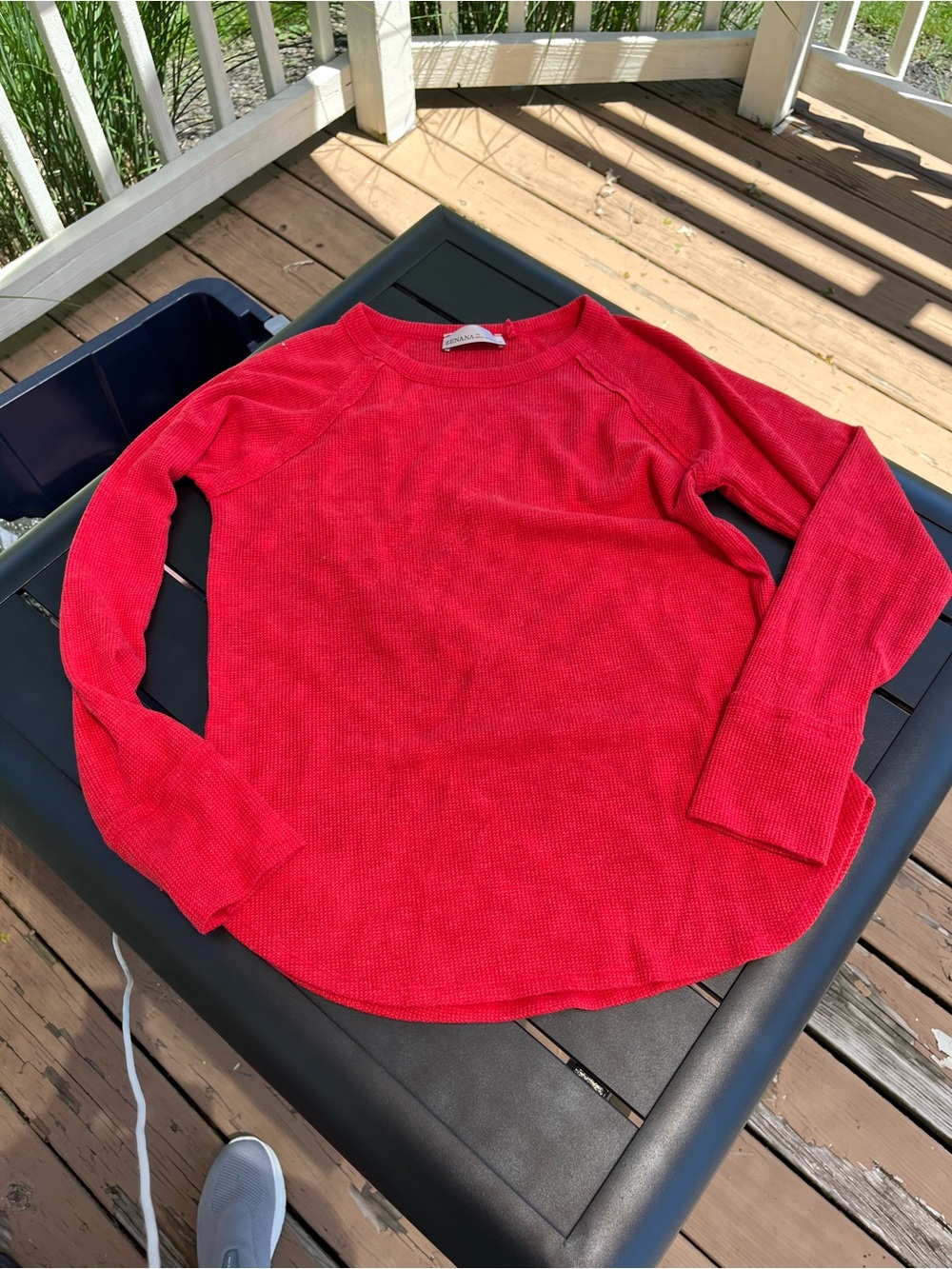 Zenana Outfitters Red Waffle Knit Crewneck Sweater